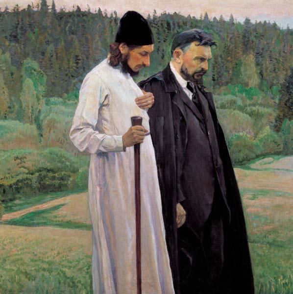 Mikhail Nesterov Philosophers depicts Symbolist thinkers Pavel Florensky and Sergei Bulgakov